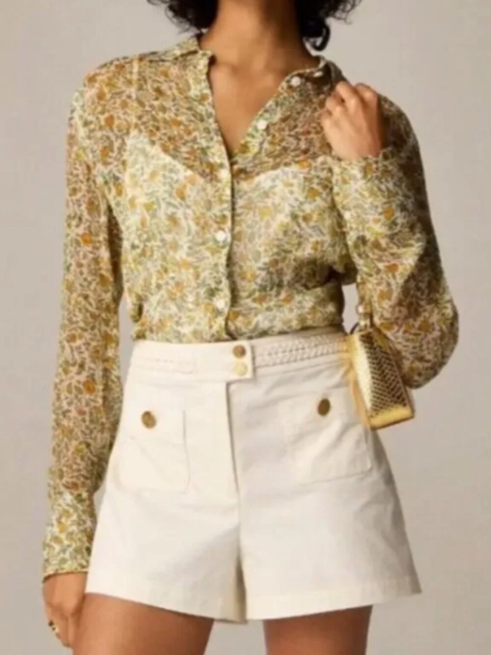 J Crew Crinkle Chiffon Button-Up Blouse w Tank Top, Floral Vines Print - Women 4